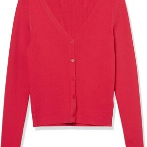 Elegant V-Neck Button Cardigan - Vibrant Red